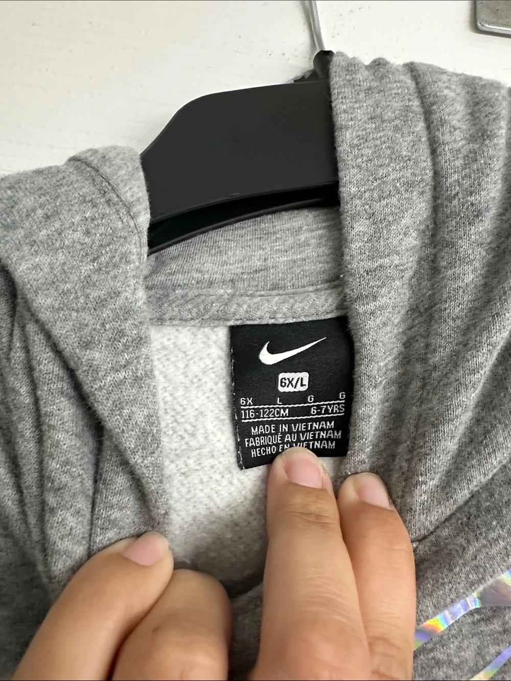 Nike Girls' Gray Hoodie with Iridescent Heart Swoosh